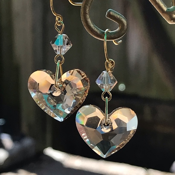 Jewelry - Golden Crystal Heart Earrings